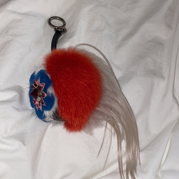 FENDI Fox Fur Monster Flowery Mini Bag Bug Charm Brick Red Multicolor - Picture 5 of 5